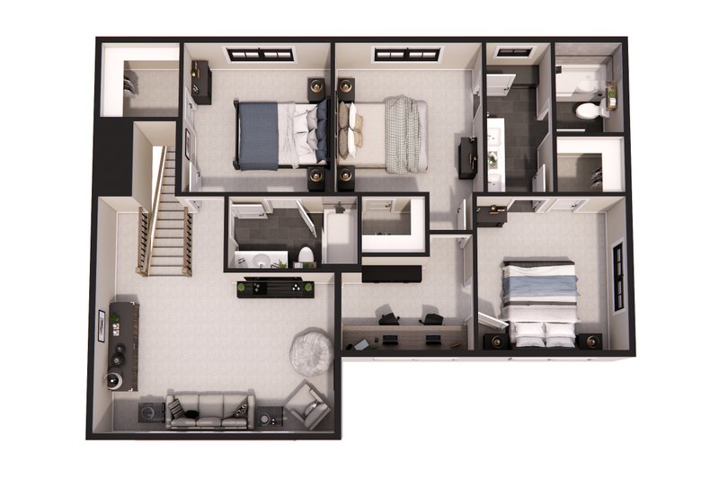 House Blueprint - Floor Plan - Upper Floor 1 for Craftsman House Plan #51-1385 - 4 bed, 3.5 bath