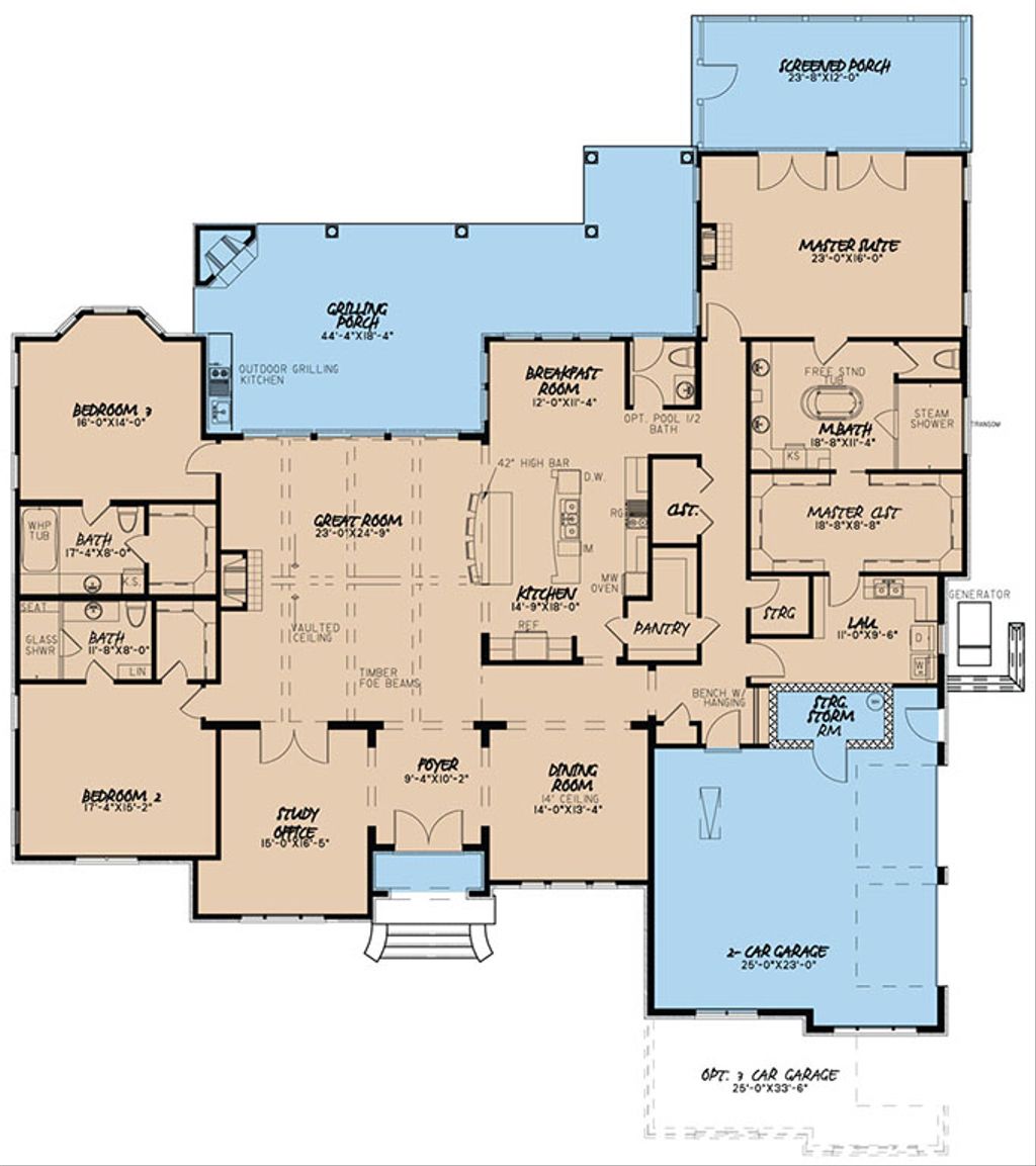 European Style House Plan - 3 Beds 3.5 Baths 3765 Sq/Ft Plan #923-58 ...