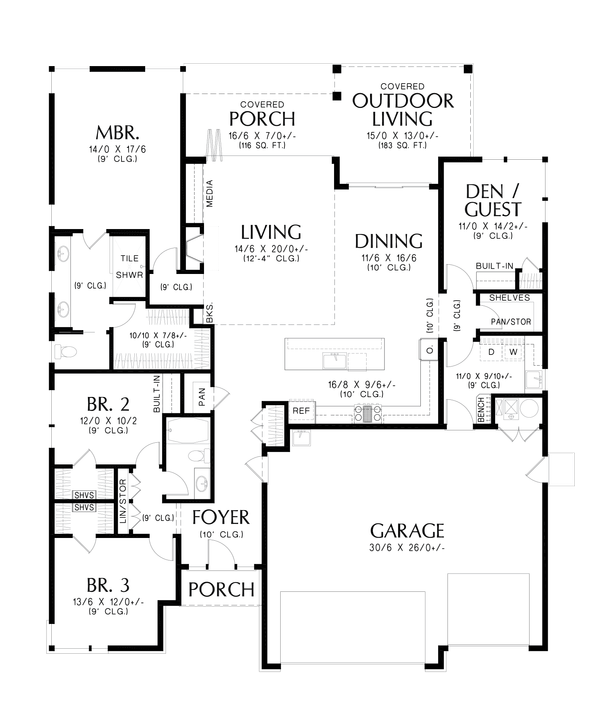 House Blueprint - Floor Plan - Main Floor for Modern House Plan #48-1090 - 4 bed, 2 bath
