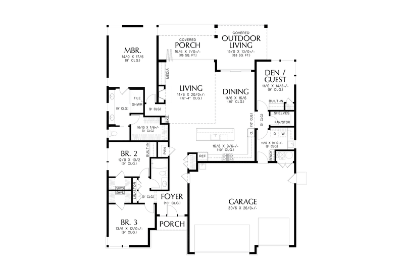 House Blueprint - Floor Plan - Main Floor for Modern House Plan #48-1090 - 4 bed, 2 bath