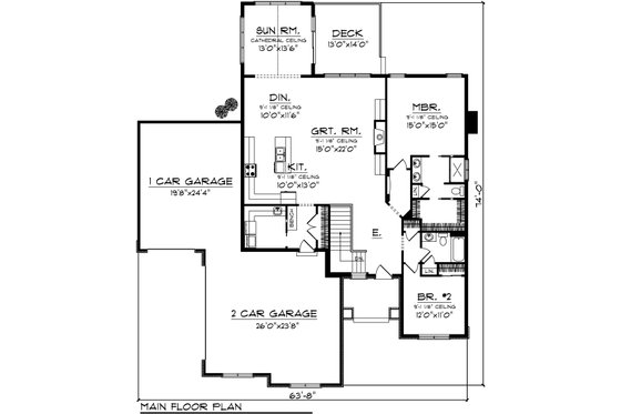 Floor Plan - Main Floor for Craftsman House Plan #70-1072 - 2 bed, 2 bath