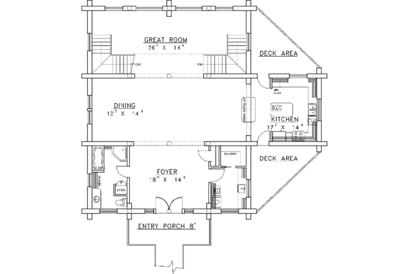Architectural House Design - Floor Plan - Main Floor for Log House Plan #117-125 - 2 bed, 3 bath