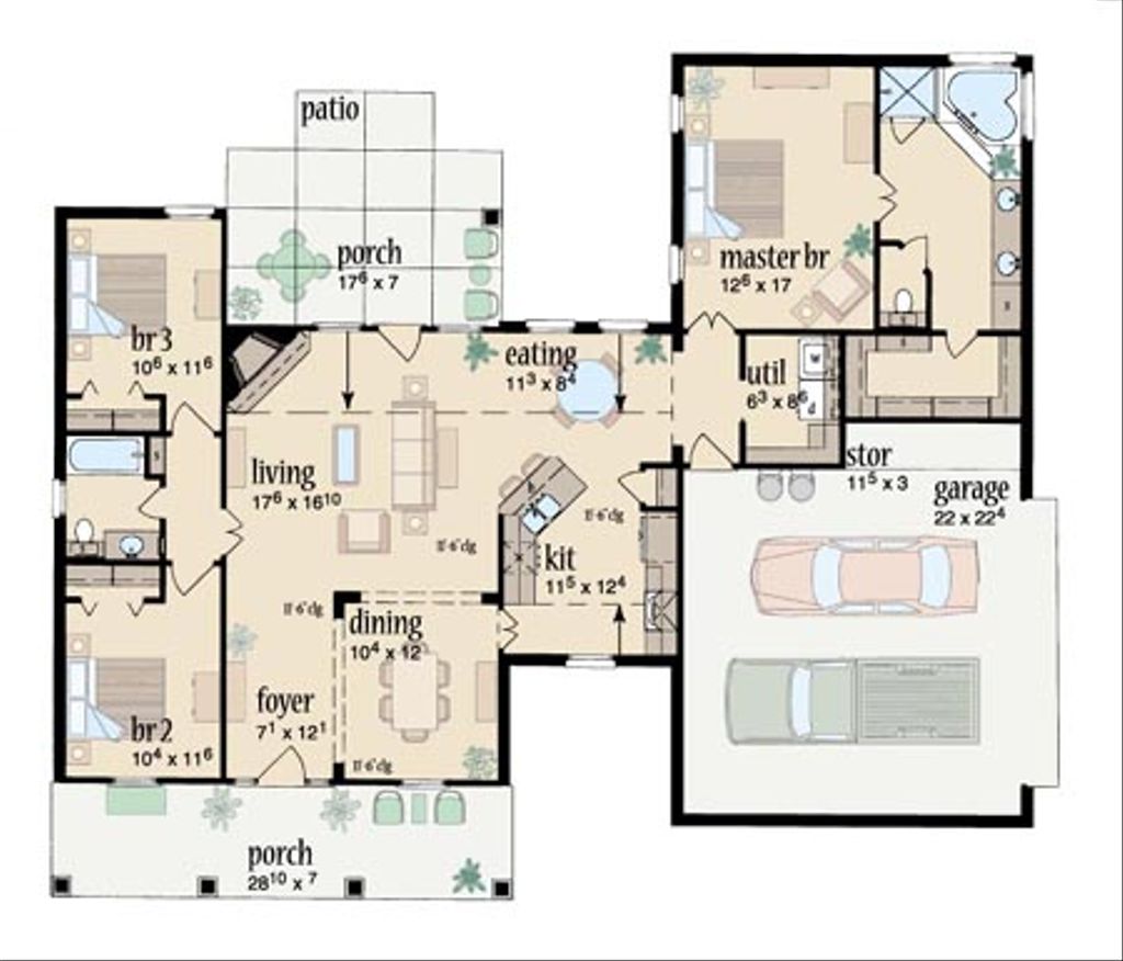 Southern Style House Plan - 3 Beds 2 Baths 1653 Sq/Ft Plan #36-425