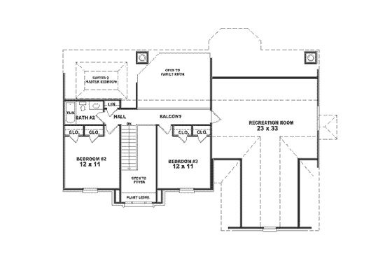 Floor Plan - Upper Floor for Southern House Plan #81-235 - 3 bed, 2.5 bath
