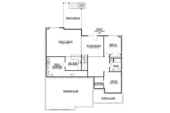Floor Plan - Lower Floor for Ranch House Plan #1064-70 - 3 bed, 2 bath