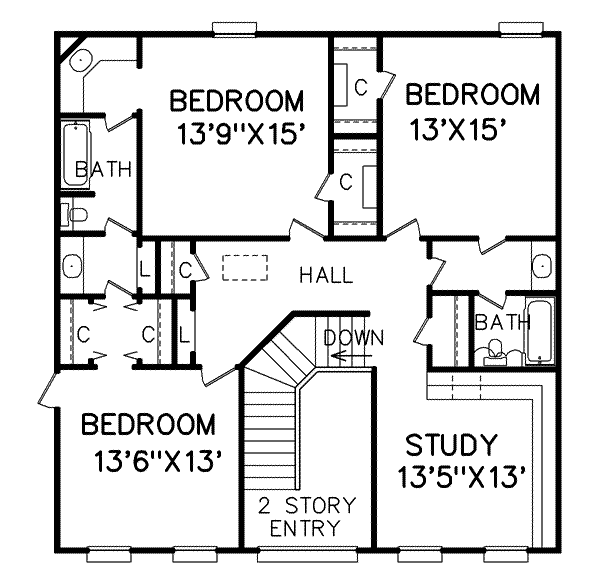 Southern Floor Plan - Upper Floor Plan #65-150