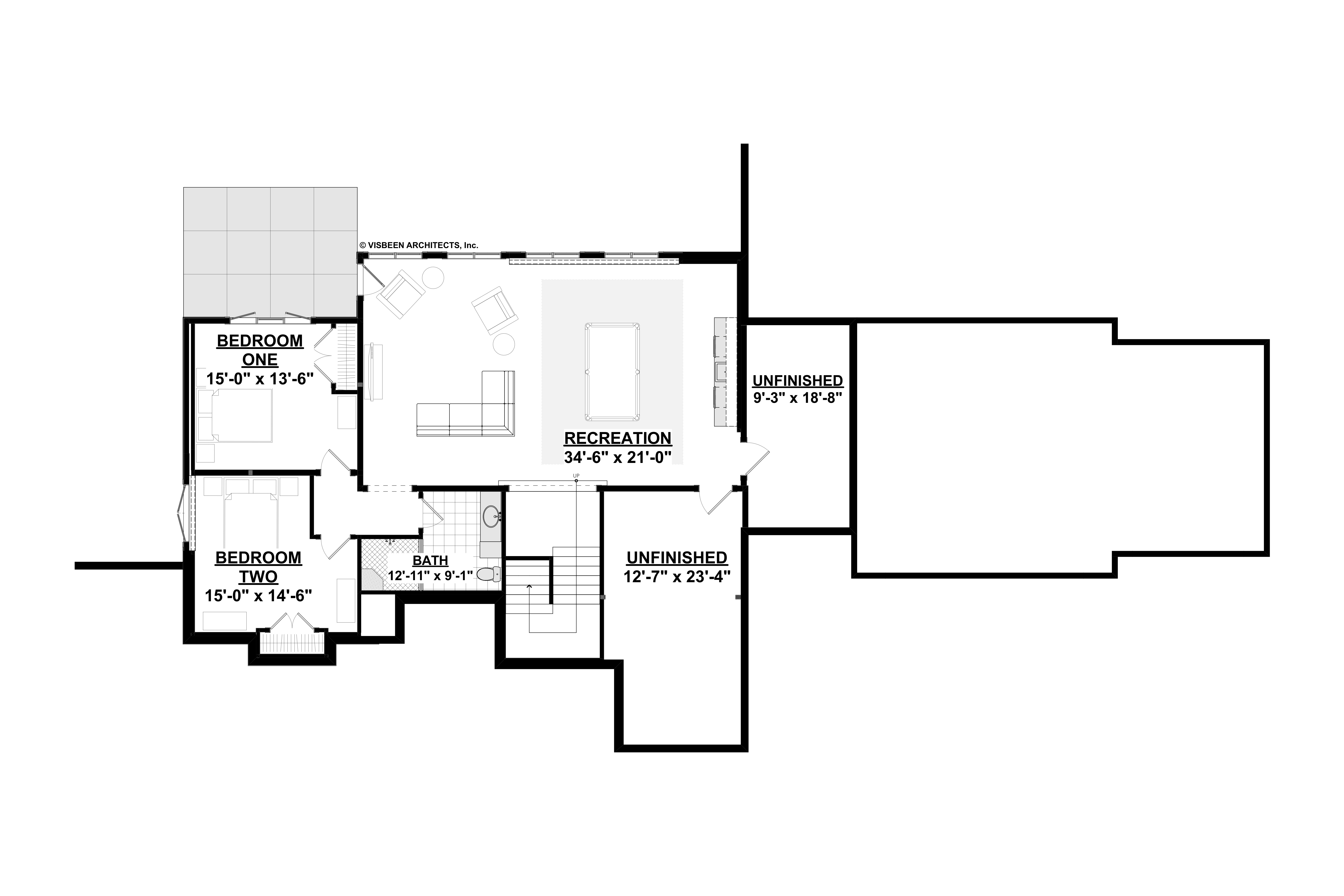 Basement floor plan with two bedrooms and a recreation room