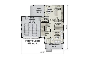 Floor Plan - Main Floor for Farmhouse House Plan #51-1188 - 3 bed, 2.5 bath