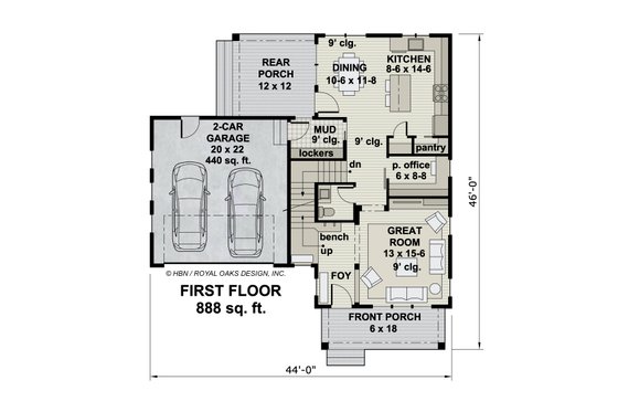 Floor Plan - Main Floor for Farmhouse House Plan #51-1188 - 3 bed, 2.5 bath