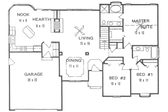 Floor Plan - Main Floor for Traditional House Plan #58-139 - 3 bed, 2 bath