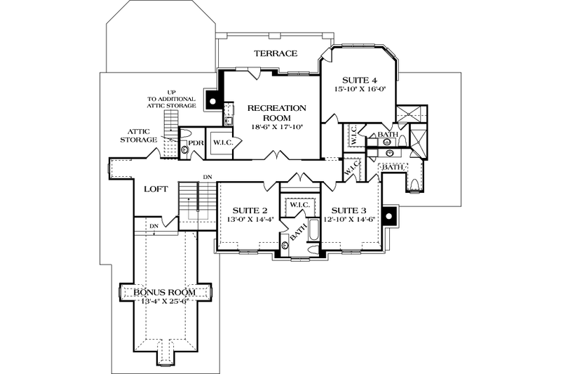 Home Plan - Floor Plan - Upper Floor for European House Plan #453-53 - 4 bed, 4.5 bath