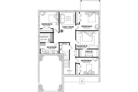 Floor Plan - Lower Floor for Bungalow House Plan #23-2798 - 6 bed, 2 bath
