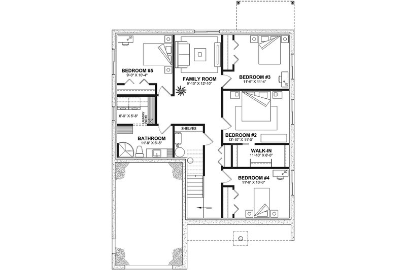 House Blueprint - Floor Plan - Lower Floor for Bungalow House Plan #23-2798 - 6 bed, 2 bath