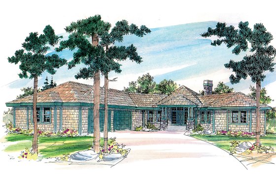 Exterior - Front Elevation 4 for Ranch House Plan #124-472 - 3 bed, 2 bath