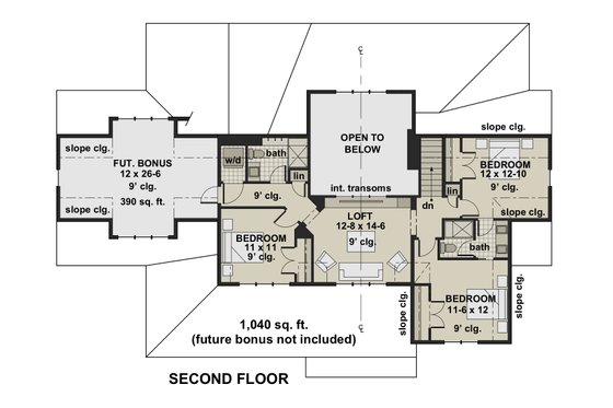Floor Plan - Upper Floor for Farmhouse House Plan #51-1155 - 4 bed, 3.5 bath
