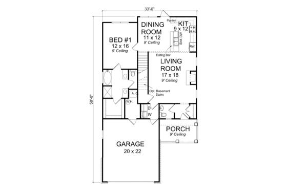 Floor Plan - Main Floor 1 for Cottage House Plan #513-11 - 3 bed, 2.5 bath