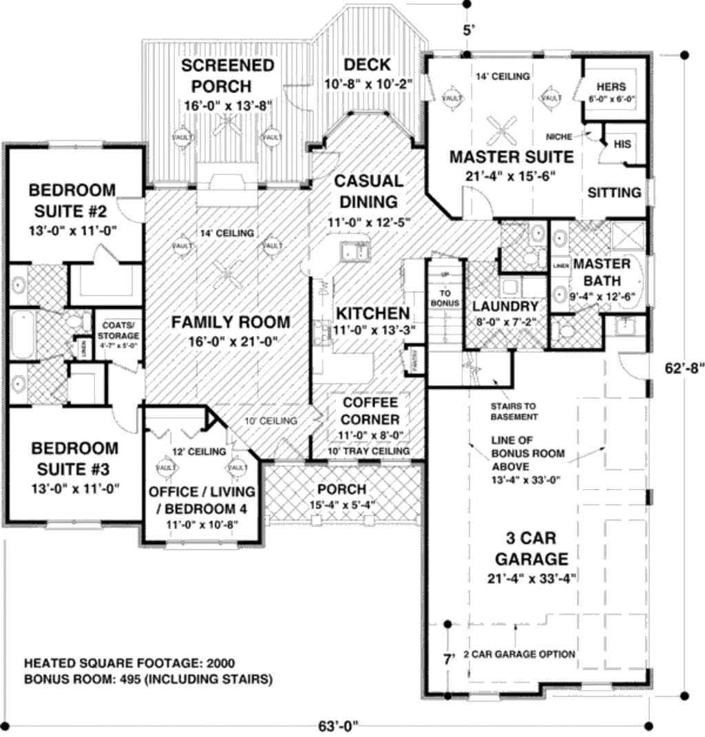 Traditional Style House  Plan  4 Beds 2 5 Baths 2000  Sq  Ft  