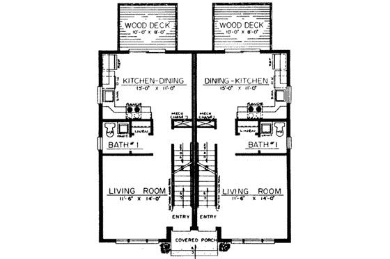 Floor Plan - Main Floor for Traditional House Plan #303-425 - 2 bed, 1.5 bath