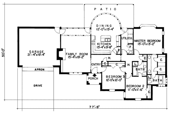 Floor Plan - Main Floor for Modern House Plan #312-515 - 3 bed, 2 bath