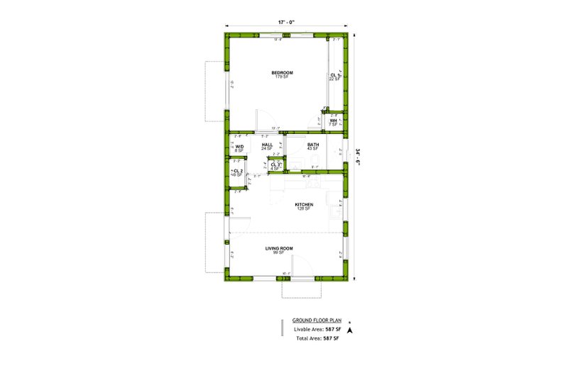 House Blueprint - Floor Plan - Main Floor for Ranch House Plan #1106-90 - 1 bed, 1 bath
