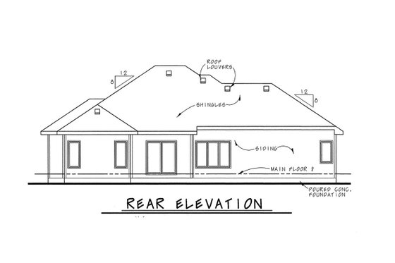 Exterior - Rear Elevation for European House Plan #20-2121 - 3 bed, 2.5 bath