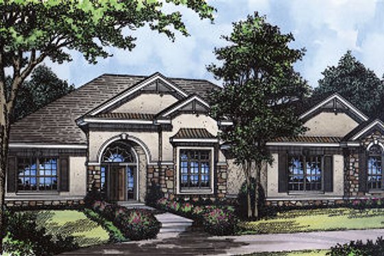 Exterior - Front Elevation for Mediterranean House Plan #417-190 - 3 bed, 2 bath