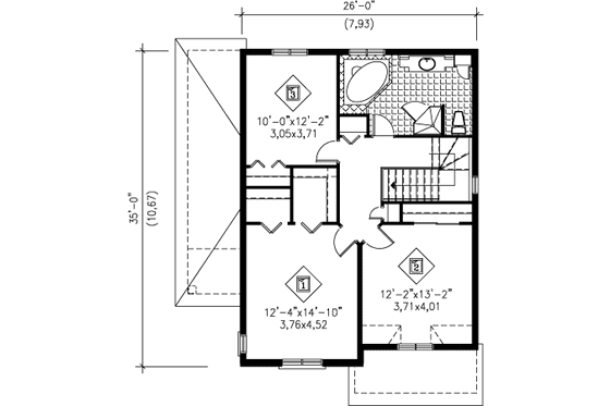 Floor Plan - Upper Floor for European House Plan #25-4184 - 3 bed, 1.5 bath