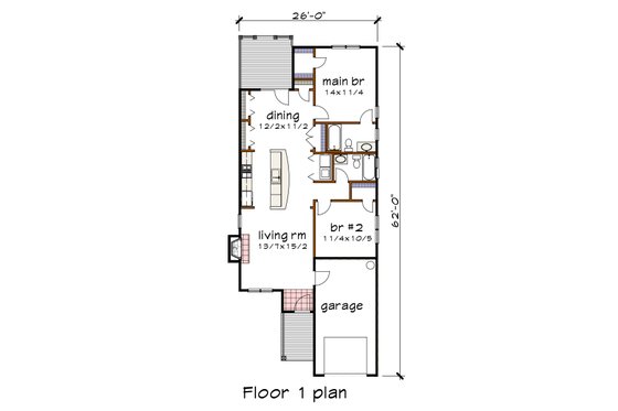 Floor Plan - Main Floor for Bungalow House Plan #79-307 - 2 bed, 2 bath