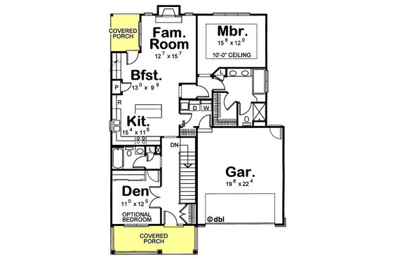 Floor Plan - Main Floor for Cottage House Plan #20-1207 - 2 bed, 2 bath