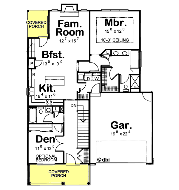 House Plan Design - Cottage Floor Plan - Main Floor Plan #20-1207