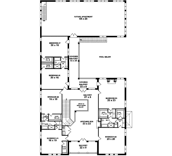 European Floor Plan - Upper Floor Plan #81-652