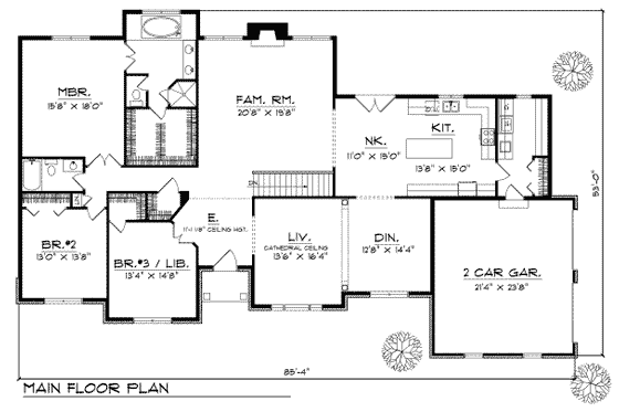 Floor Plan - Main Floor for Modern House Plan #70-445 - 3 bed, 2 bath