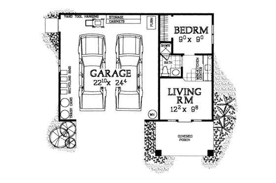 Floor Plan - Main Floor for Traditional House Plan #72-284 - 1 bed, 1 bath