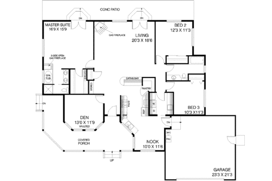 Floor Plan - Main Floor for Traditional House Plan #60-502 - 4 bed, 2 bath