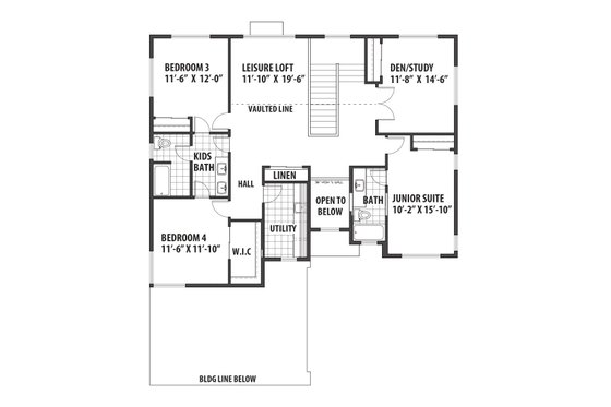 Floor Plan - Upper Floor for Contemporary House Plan #569-36 - 4 bed, 3.5 bath