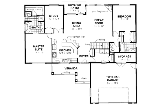 Floor Plan - Main Floor for Ranch House Plan #18-329 - 2 bed, 2.5 bath