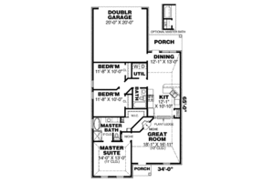 Floor Plan - Main Floor for Southern House Plan #34-199 - 3 bed, 2 bath