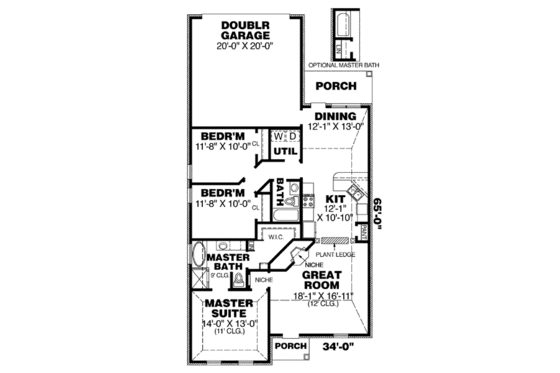 Floor Plan - Main Floor for Southern House Plan #34-199 - 3 bed, 2 bath