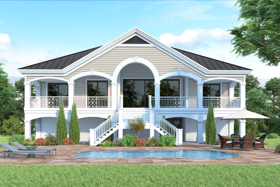 Exterior - Rear Elevation for Mediterranean House Plan #930-162 - 3 bed, 3 bath