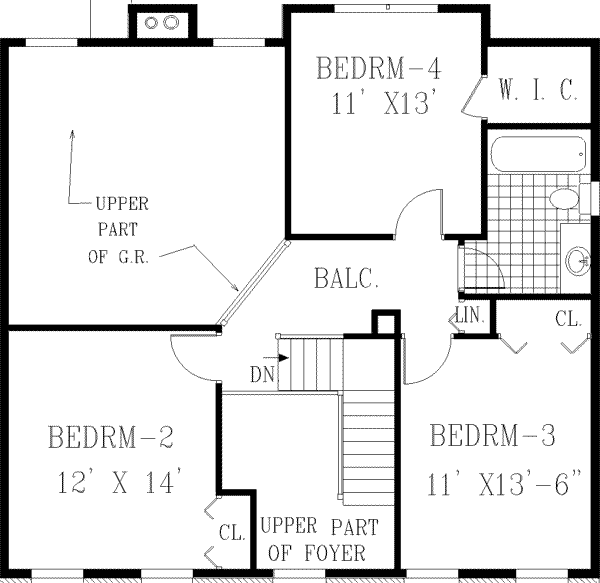 Colonial Floor Plan - Upper Floor Plan #3-184