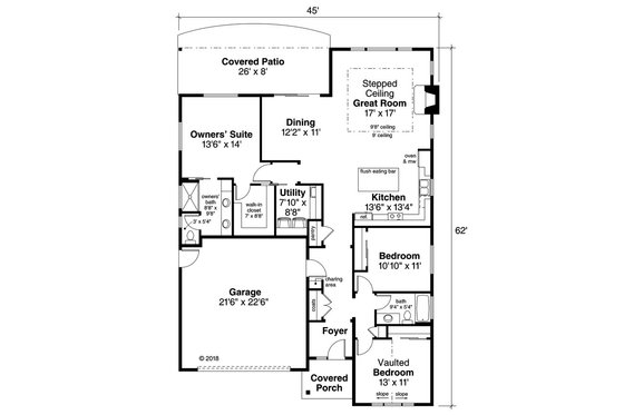 Floor Plan - Main Floor for Ranch House Plan #124-1186 - 3 bed, 2 bath