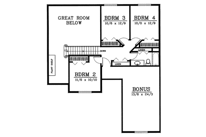House Blueprint - Floor Plan - Upper Floor for Traditional House Plan #98-212 - 4 bed, 2.5 bath