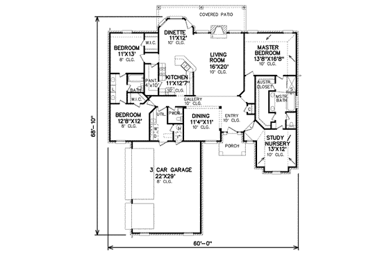 Floor Plan - Main Floor for European House Plan #65-409 - 3 bed, 3 bath