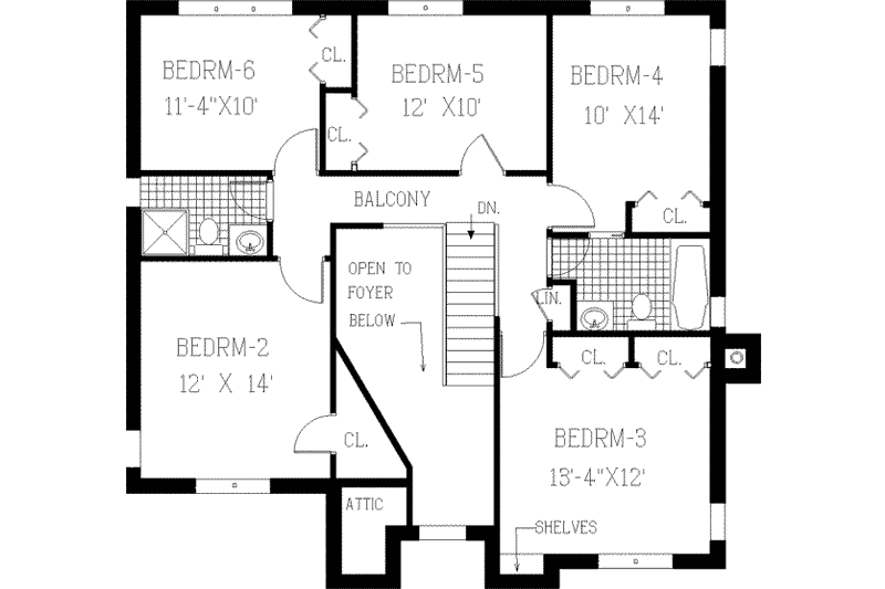 Home Plan - Floor Plan - Upper Floor for Colonial House Plan #3-221 - 6 bed, 3.5 bath