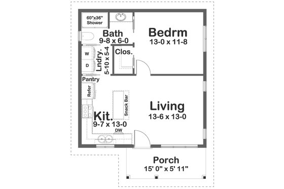 Floor Plan - Main Floor for Cottage House Plan #126-260 - 1 bed, 1 bath