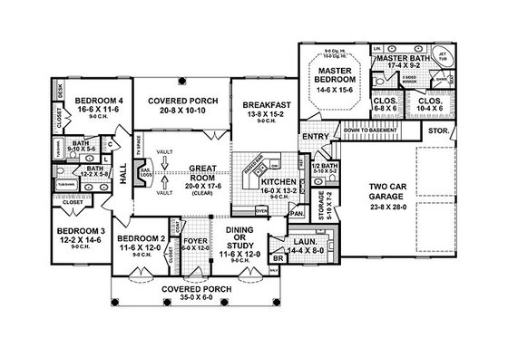 Floor Plan - Main Floor for Southern House Plan #21-216 - 4 bed, 3.5 bath