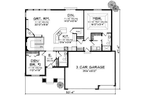 Floor Plan - Main Floor for Craftsman House Plan #70-824 - 2 bed, 2 bath