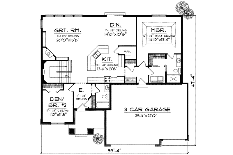 Home Plan - Floor Plan - Main Floor for Craftsman House Plan #70-824 - 2 bed, 2 bath