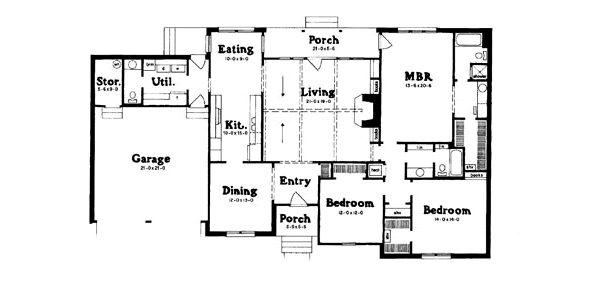 Architectural House Design - Ranch Floor Plan - Main Floor Plan #36-170