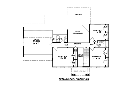 Floor Plan - Upper Floor for Classical House Plan #81-13654 - 4 bed, 3.5 bath
